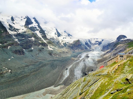 the valley with the Pasterze glacier, the massif of the Grossglockner mountain on the left
